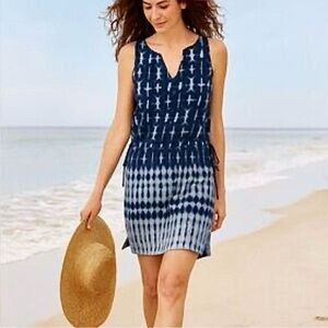 J. Jill Indigo Linen Blend Tie-dye Tunic Dress